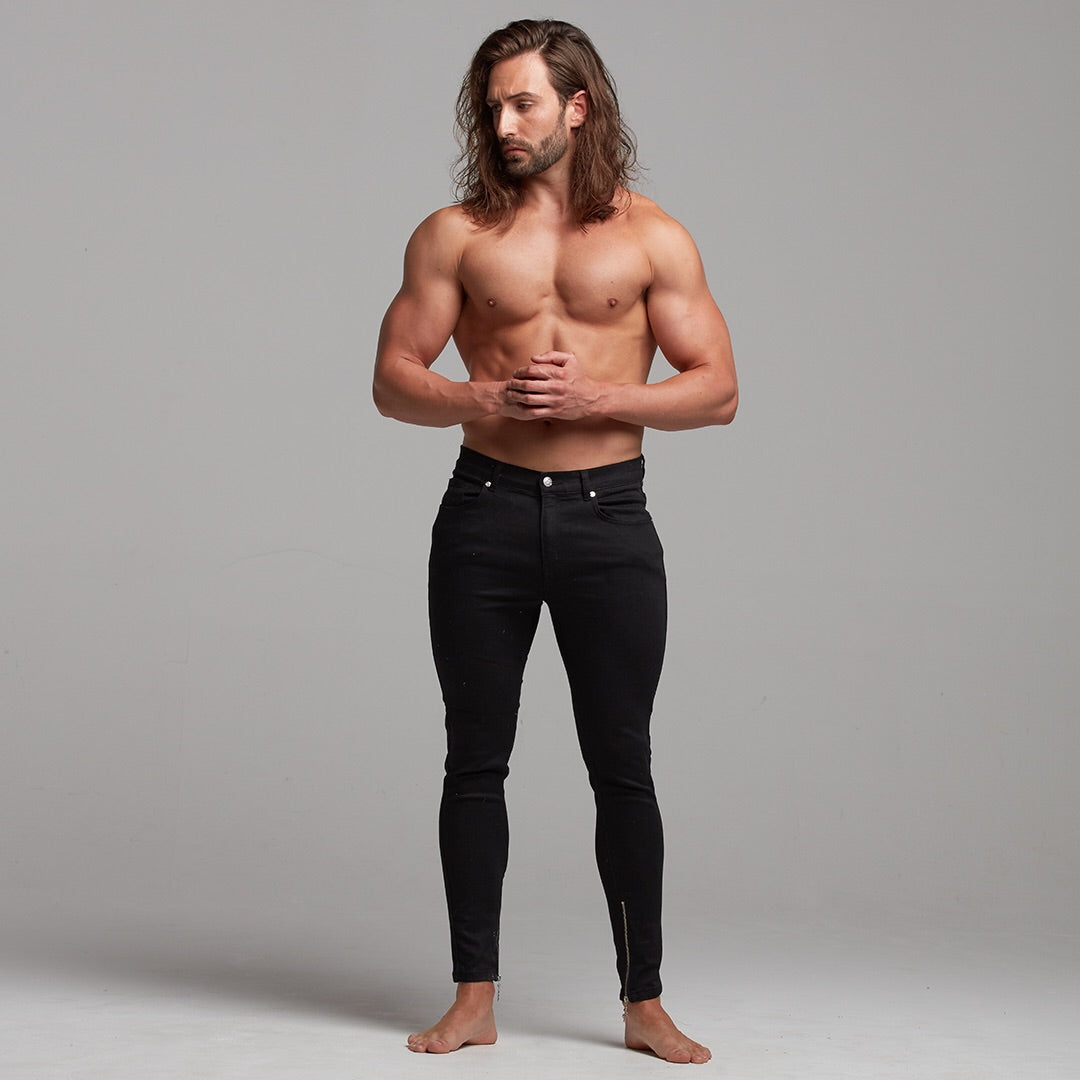 Zipped Ankle Slim Stretch Black Jeans - FSH235