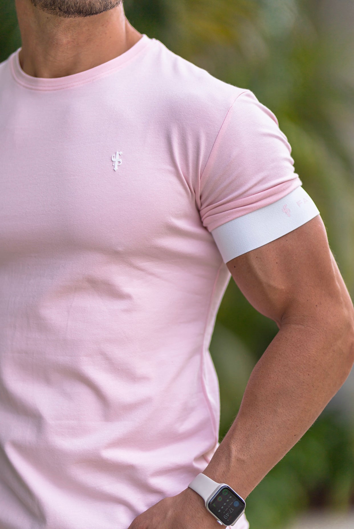 Classic Baby Pink Crew T Shirt with FS Elastic Sleeve Branding - FSH639