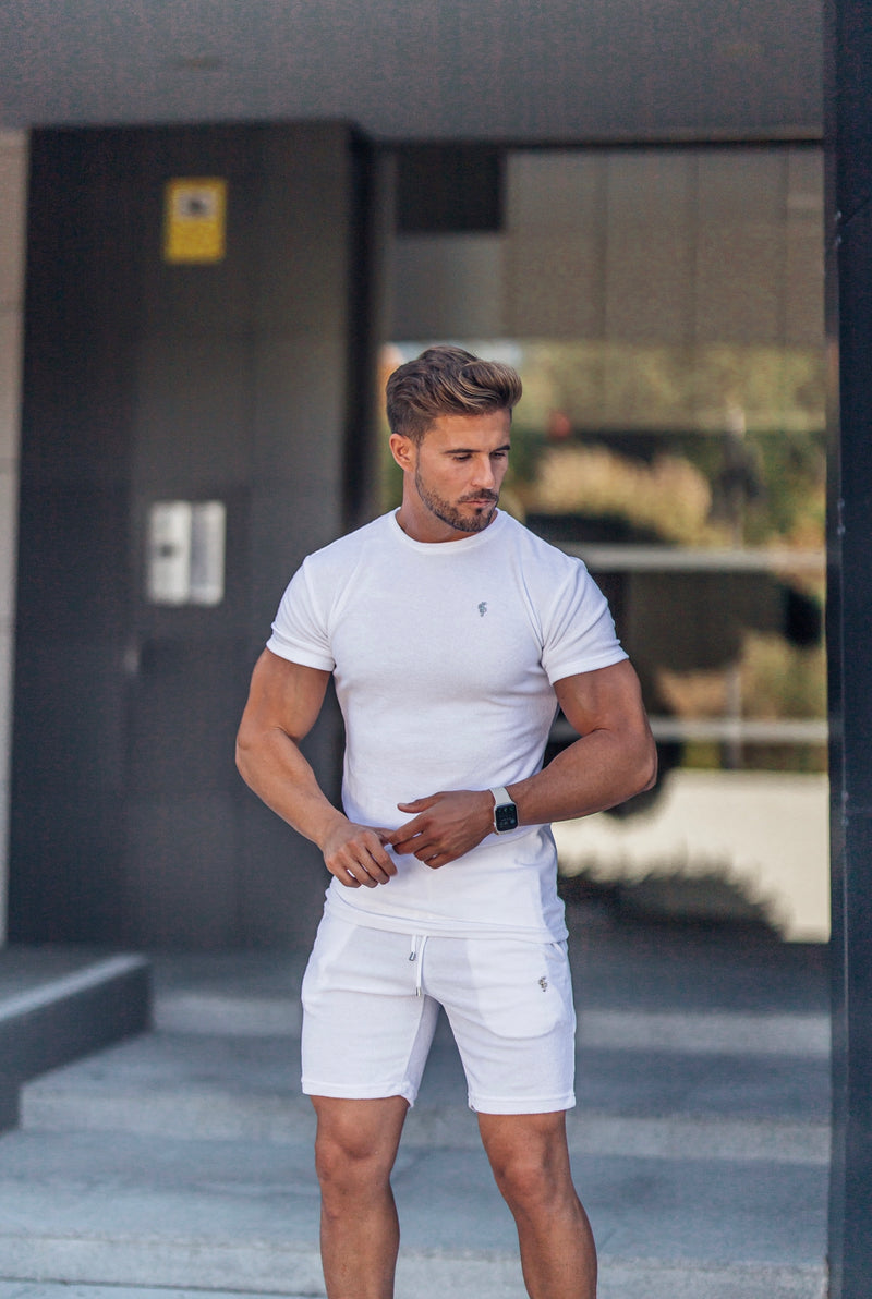 Father Sons White Towelling Shorts - FSTS664
