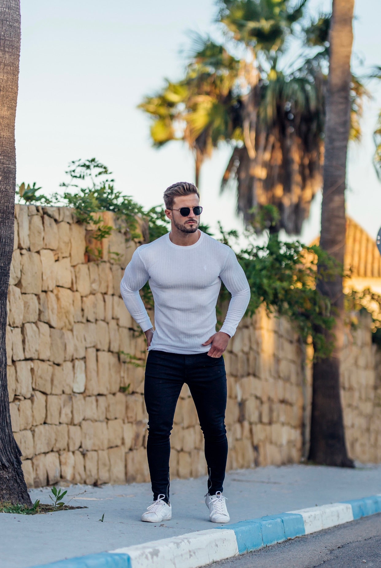 Father Sons Classic White Ribbed Knit Sweater - FSH534