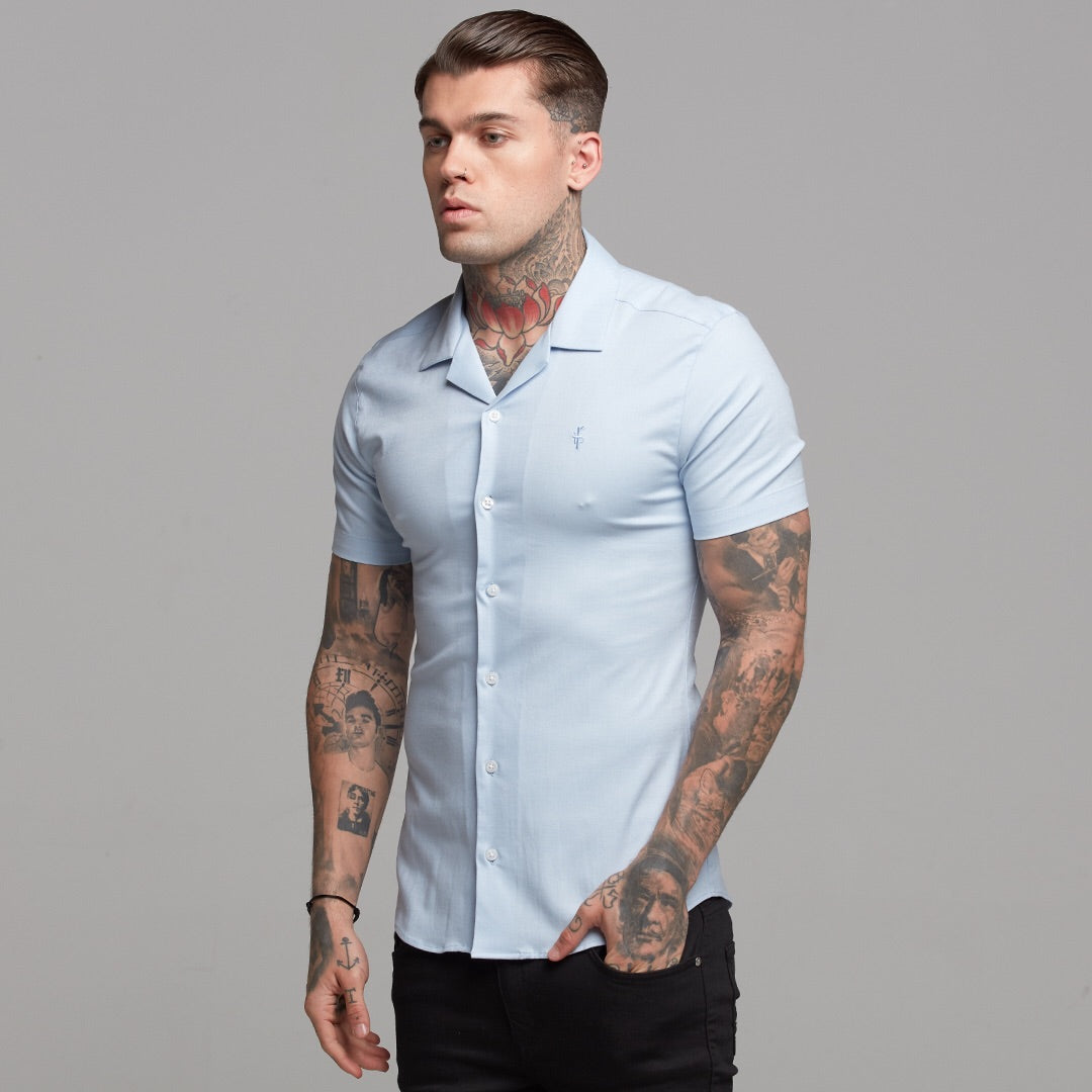 Super Slim Stretch Revere Light blue oxford Short Sleeve - FS439