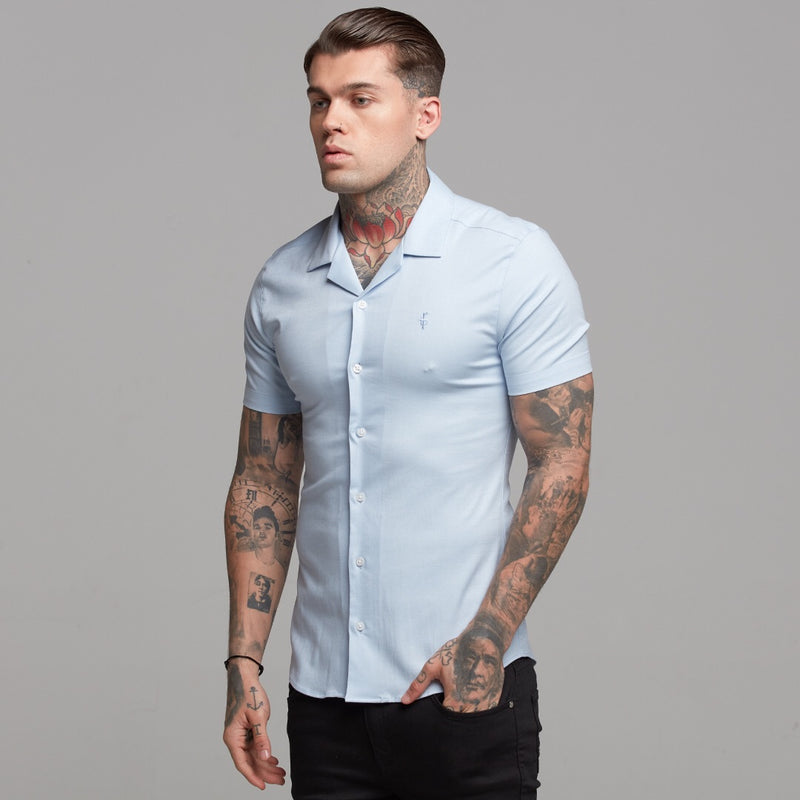 Father Sons Super Slim Stretch Revere Light blue oxford Short Sleeve - FS439