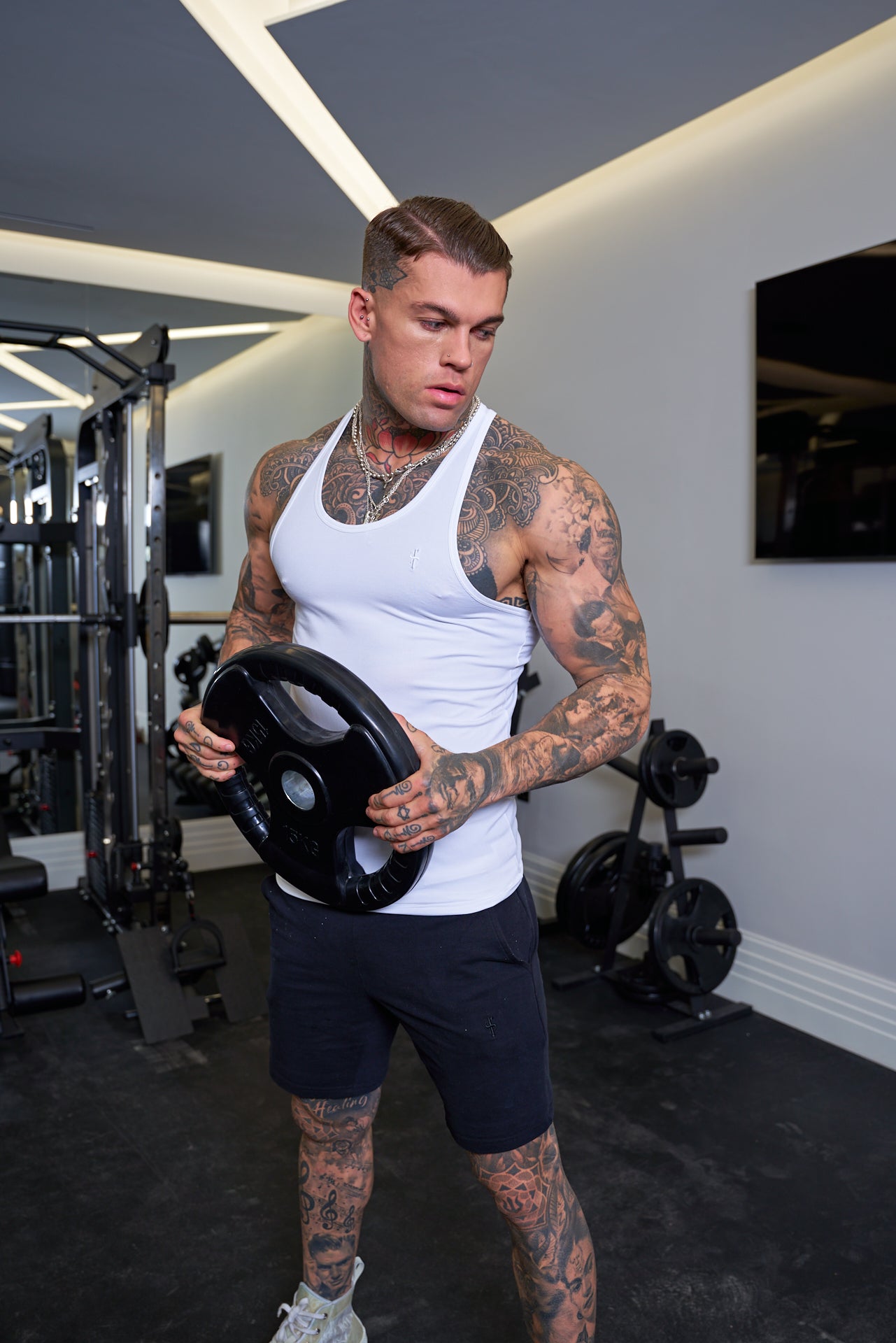 Muscle Fit White Gym Vest - FSH690