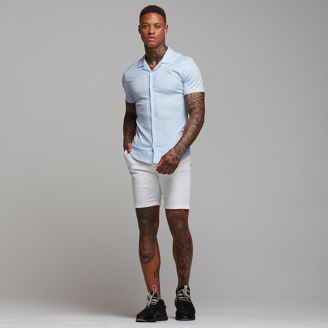 Super Slim Stretch Revere Light blue oxford Short Sleeve - FS439