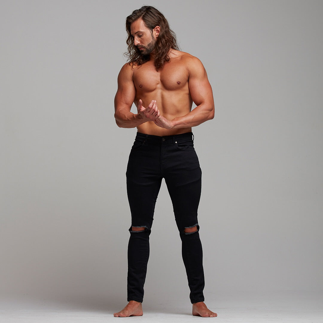 Ripped Slim Stretch Black Jeans - FSH101 (LAST CHANCE)
