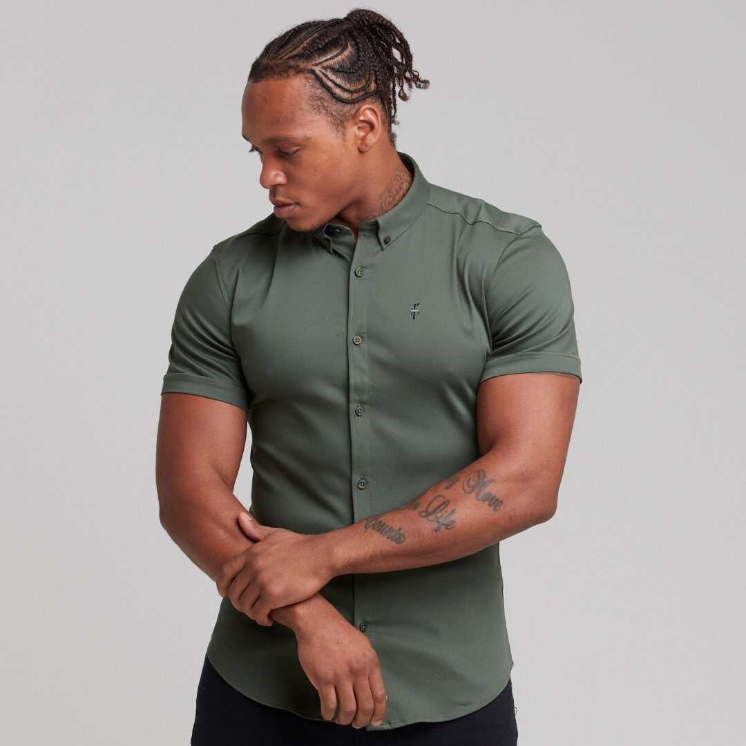 Super Slim Stretch Khaki Denim Short Sleeve - FS203