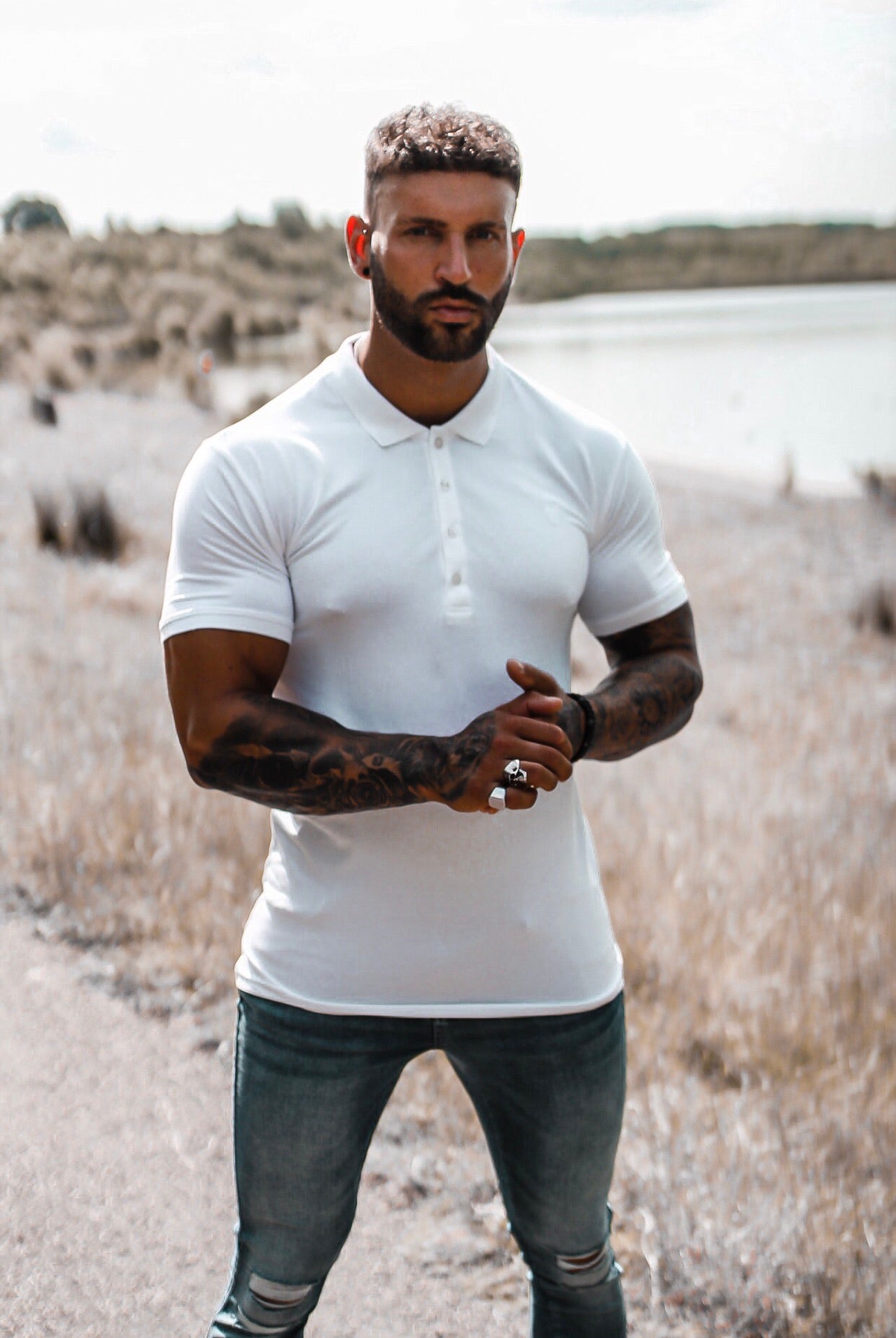 Classic White Polo Shirt with white embroidery - FSH387