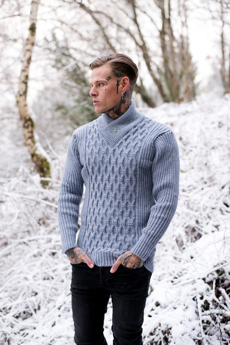Father Sons Chunky Cable Knit Grey and White Sweater - FSJ005