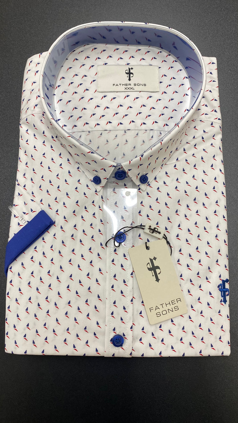 Father Sons White with Navy / Red Print With Navy Contrast Sleeve- FSX122 (LAST CHANCE)