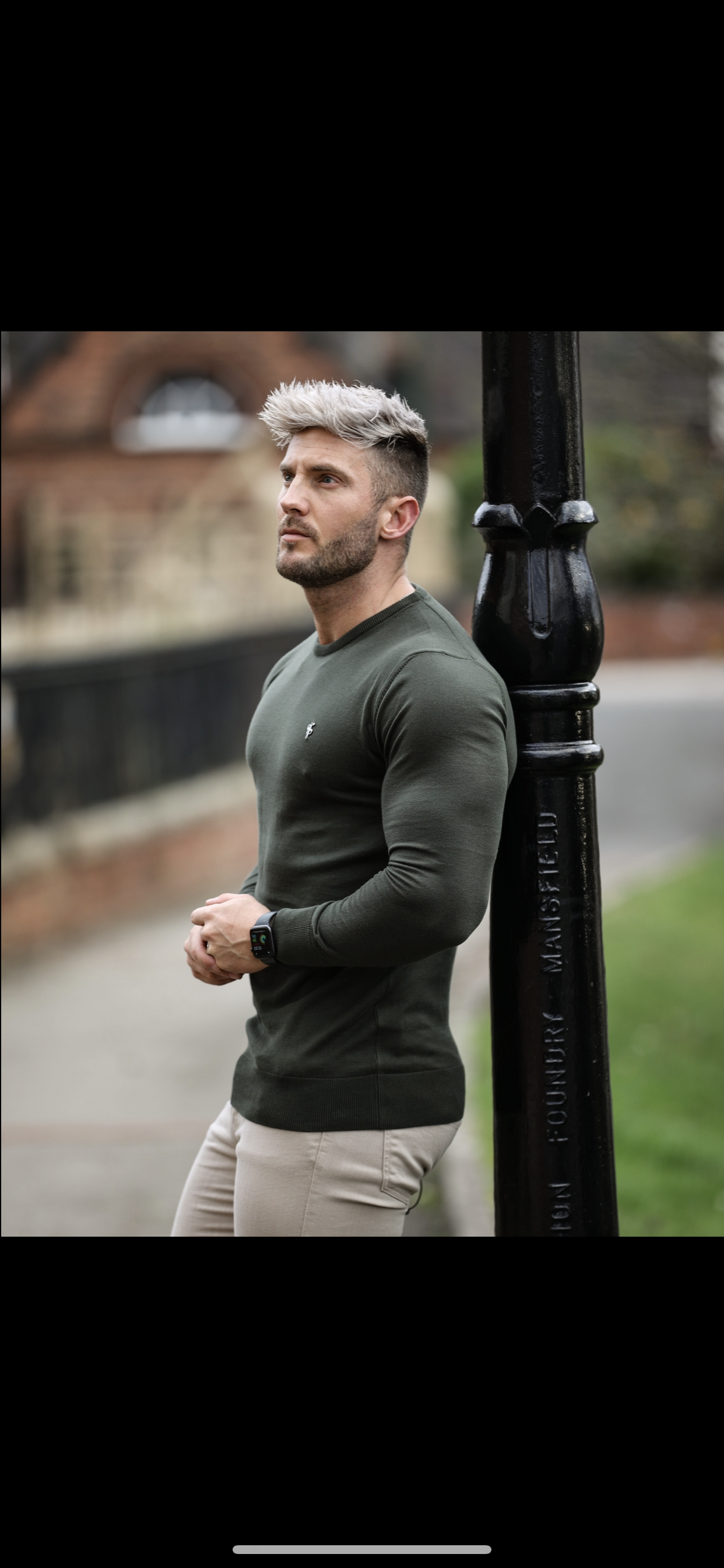 Classic Khaki Crew Neck Knitted Jumper with Gunmetal Emblem - FSH671