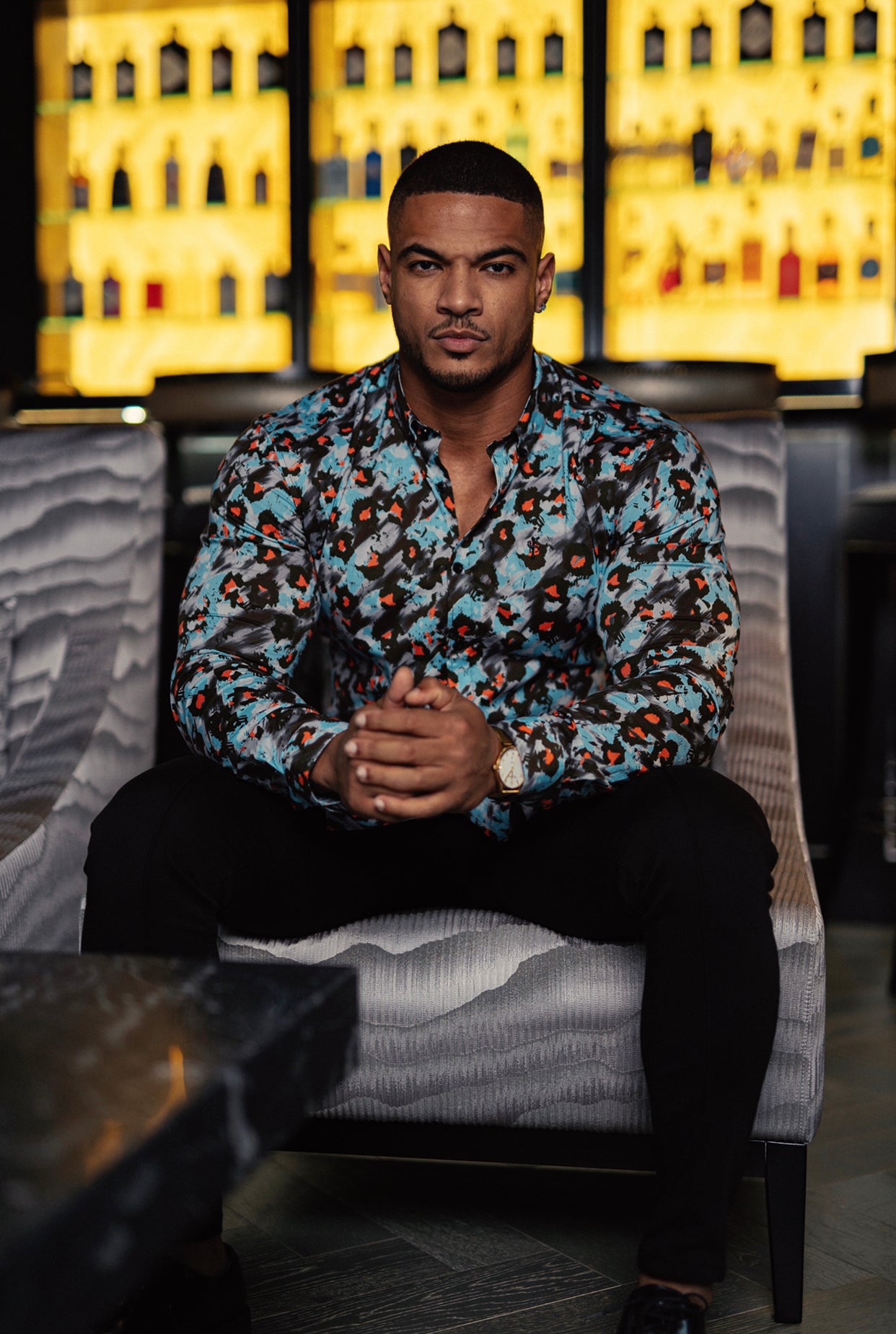 Super Slim Stretch Multi Colour Abstract Leopard Print Long Sleeve with Button Down Collar - FS796