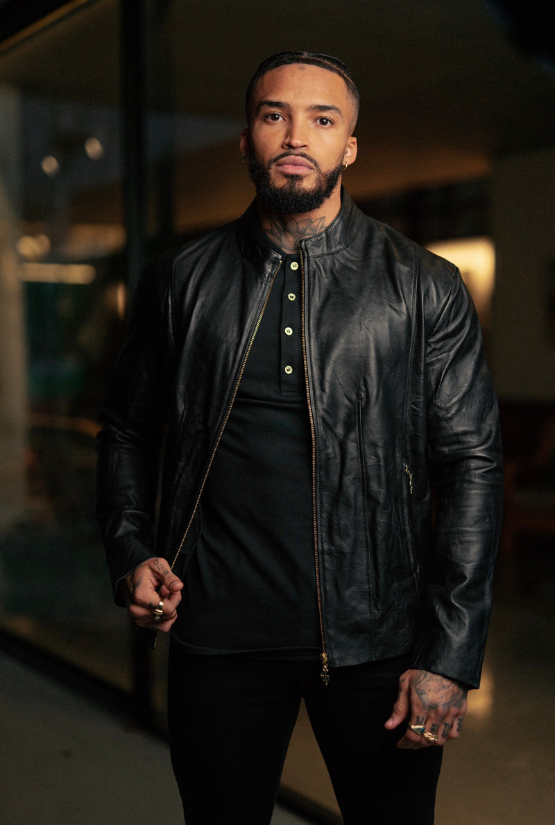 Father Sons Black Lambs Leather Jacket With Gold Zips - FSH610 (PRE ORDER 28TH NOVEMBER)
