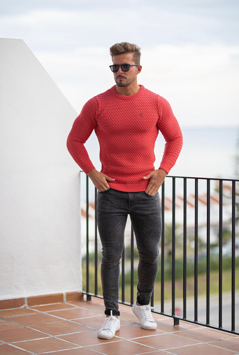Father Sons Coral Knitted Weave Super Slim Sweater With Metal Decal - FSJ021