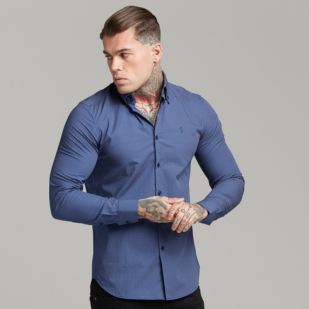 Classic Navy Print Button Down - FS606 (LAST CHANCE)
