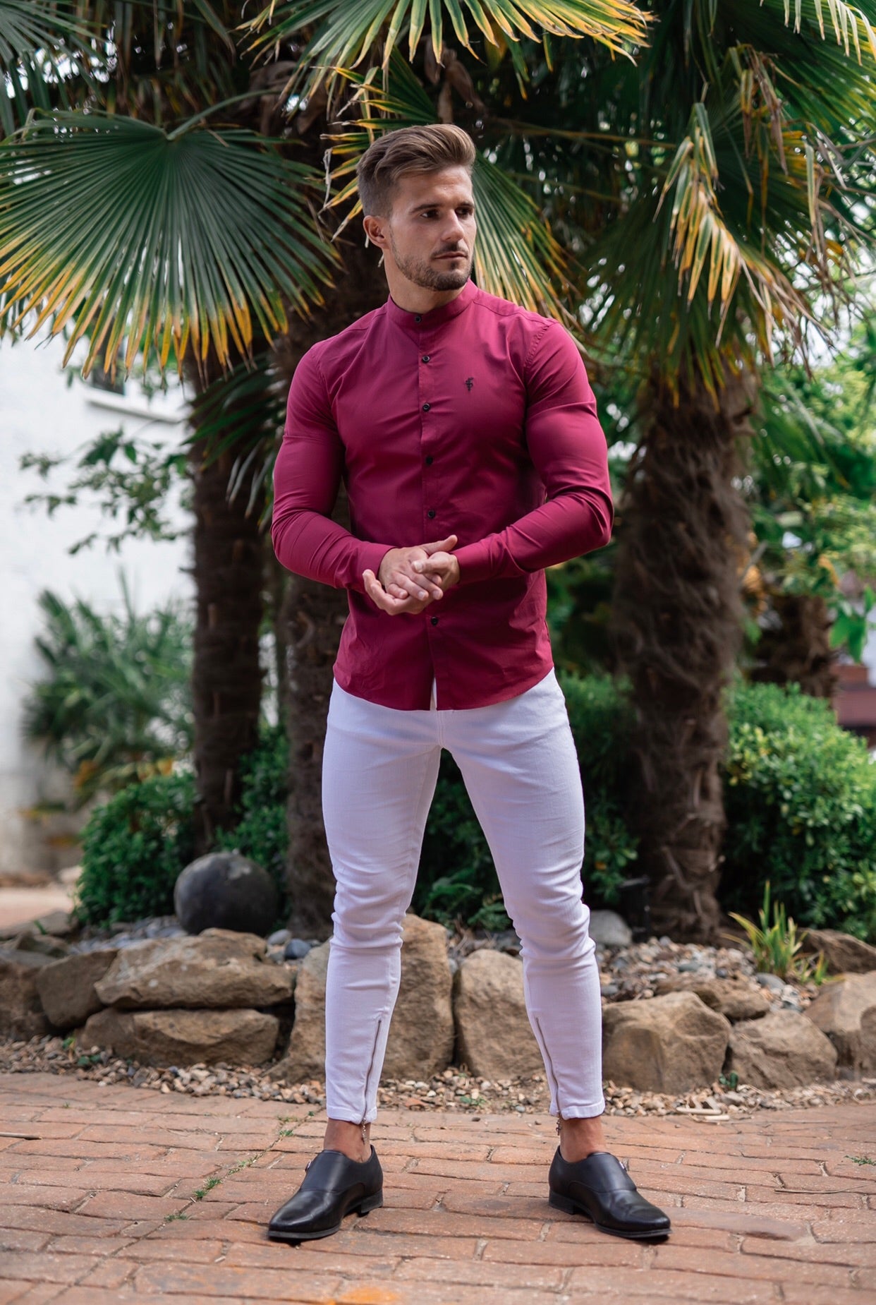 Super Slim Stretch Classic Oxblood Grandad Collar - FS294