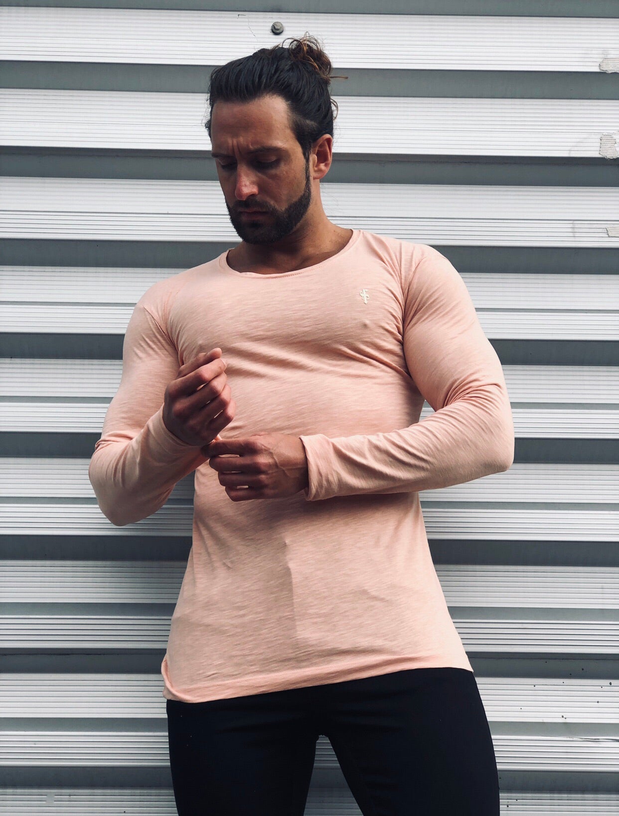 Peach Long  Sleeve Slub Crew - FSH325