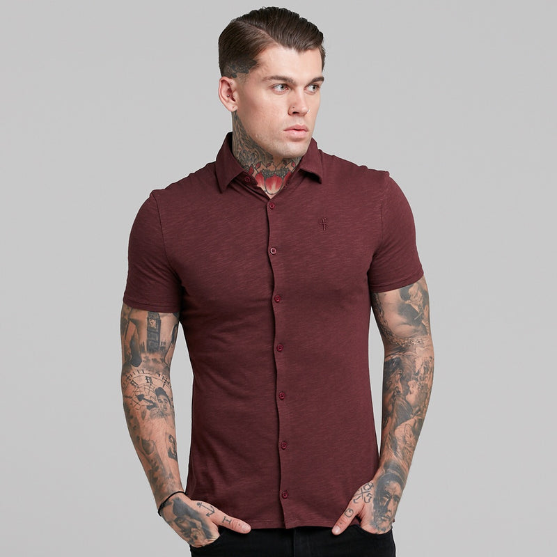 Father Sons Super Slim Burgundy Jersey Short Sleeve - FSH016 (LAST CHANCE)