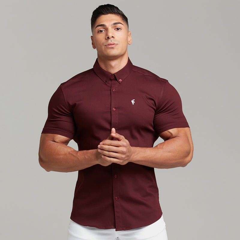 Father Sons Super Slim Stretch Burgundy Denim Short Sleeve - FS204