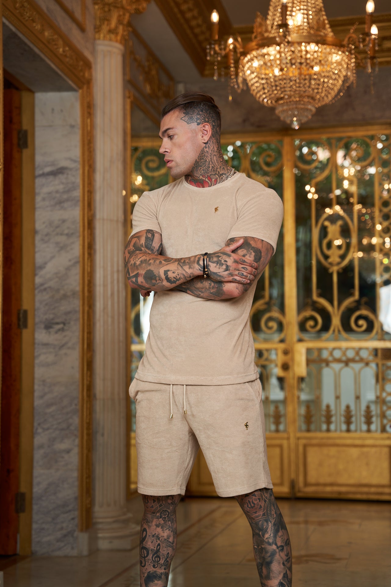 Beige Towelling Crew T Shirt - FSTC662