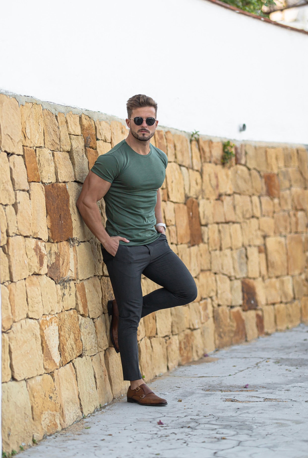 Khaki Bamboo Crew T Shirt - FSH574