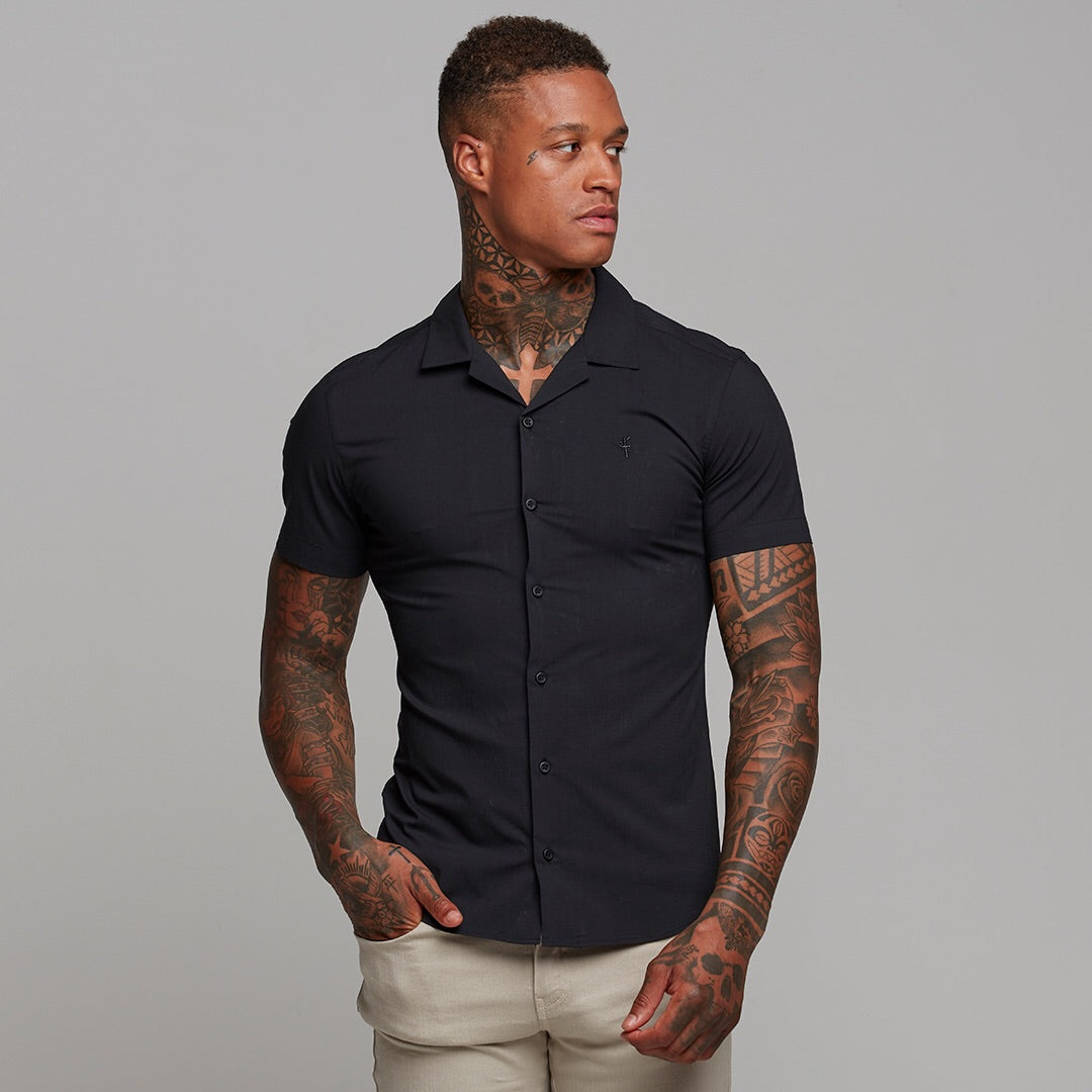 Super Slim Stretch Revere Classic Black Short Sleeve - FS404 (LAST CHANCE)
