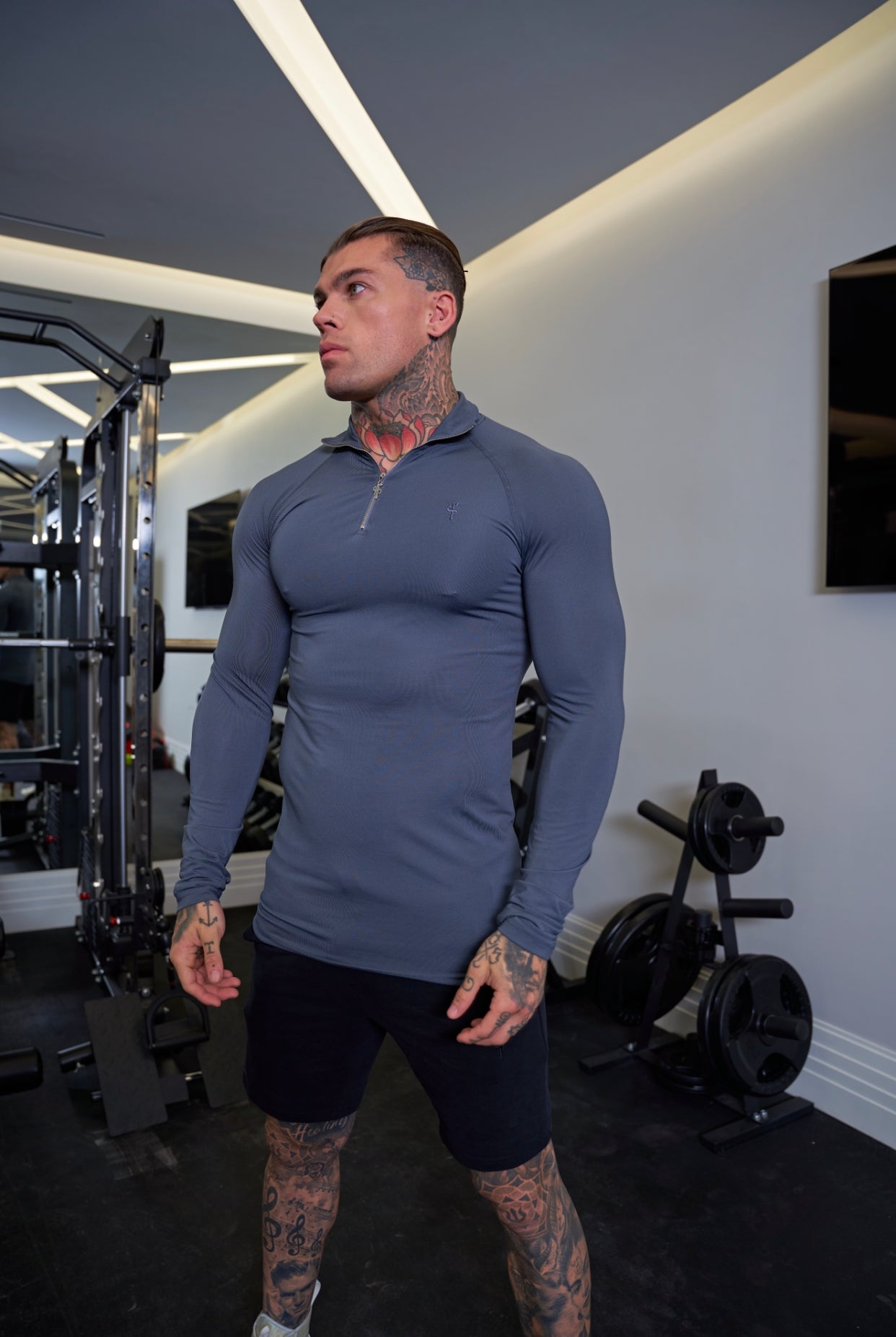Long Sleeve Slate Grey Half Zip Gym Top - FSH693