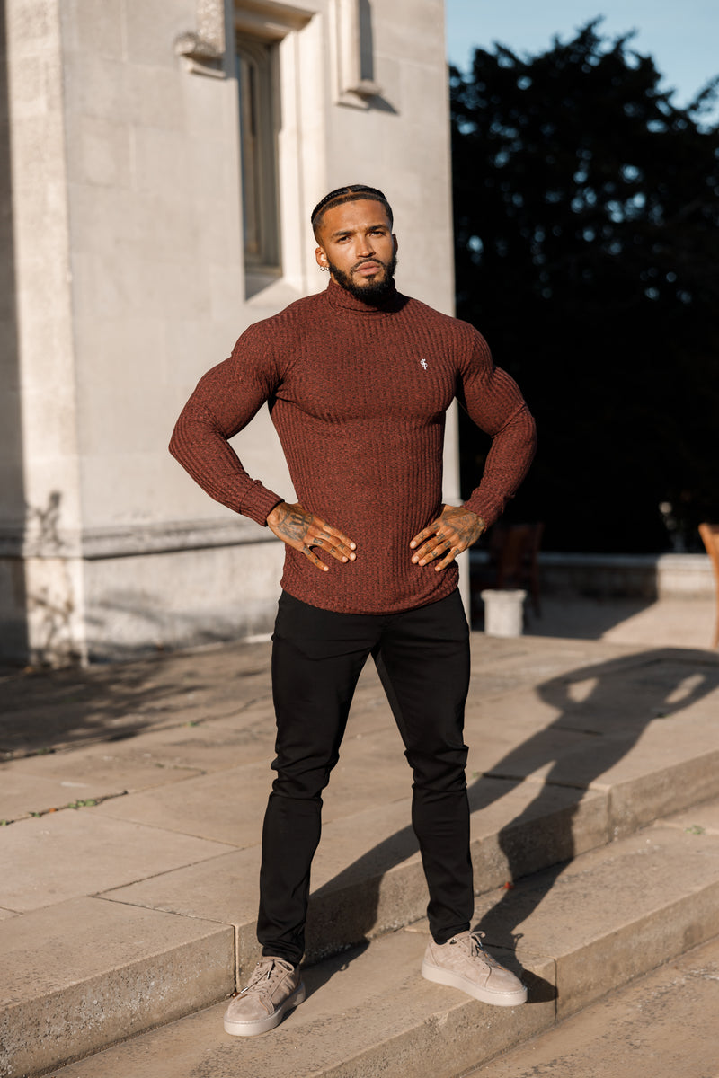 Father Sons Classic Burgundy Ribbed Knit Roll neck Sweater - FSH775