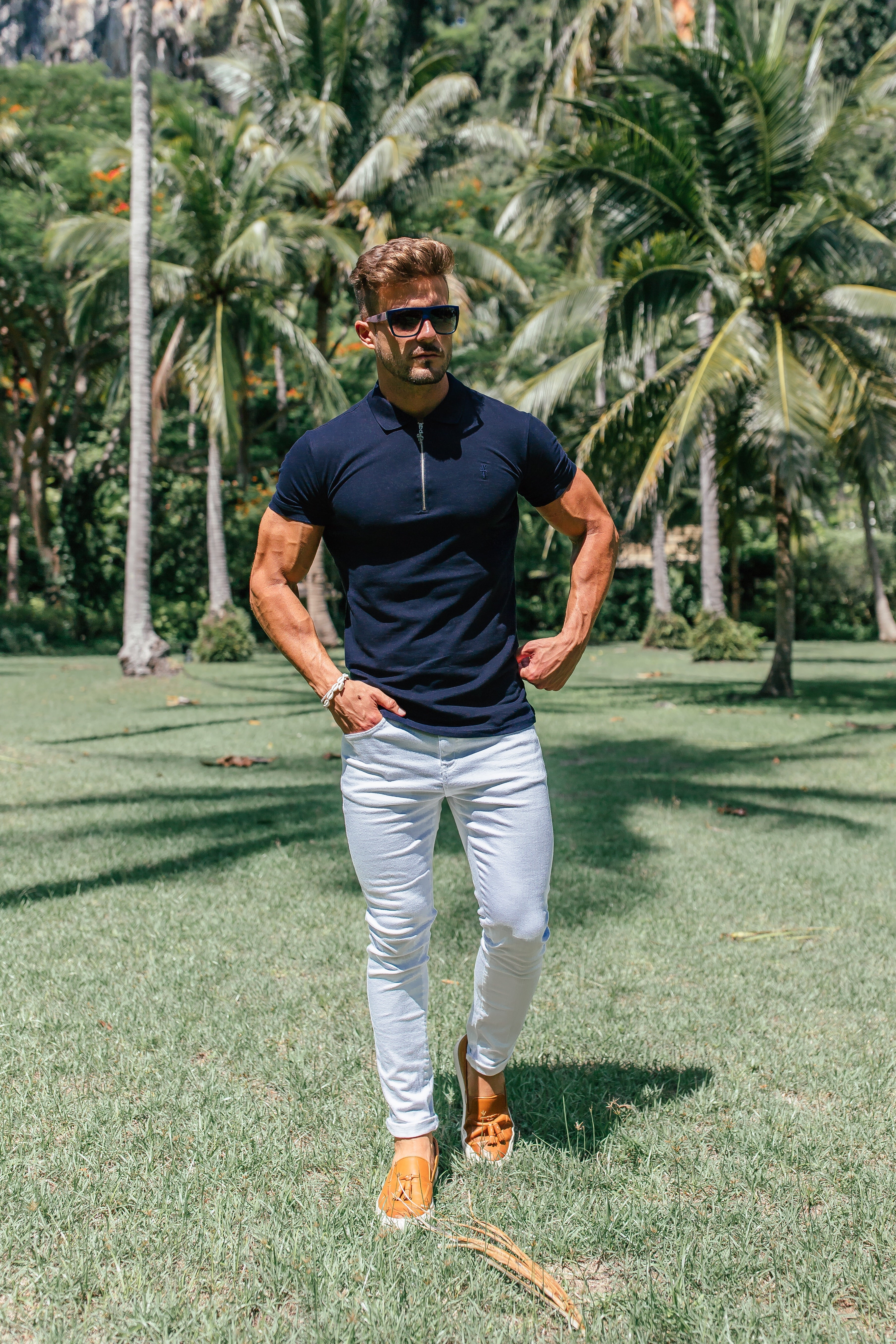 Classic Navy Zipped Polo Shirt - FSH029