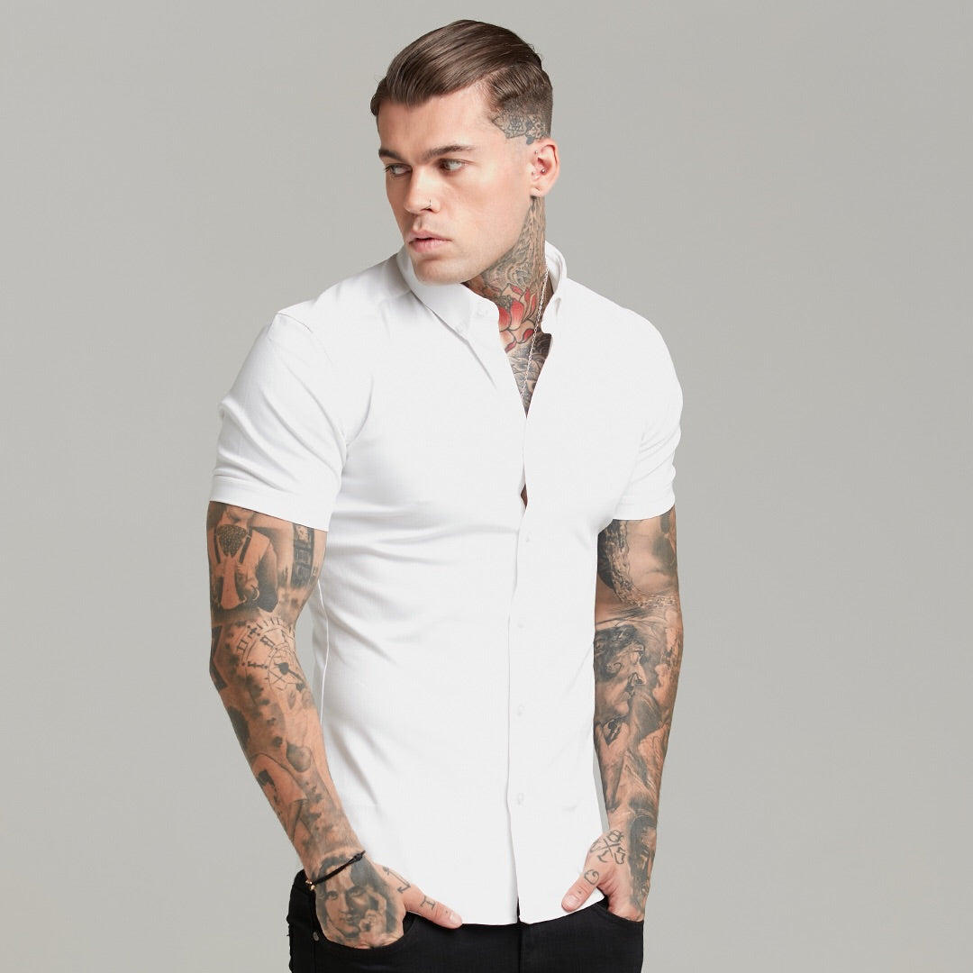 Super Slim Stretch White Denim Short Sleeve - FS598