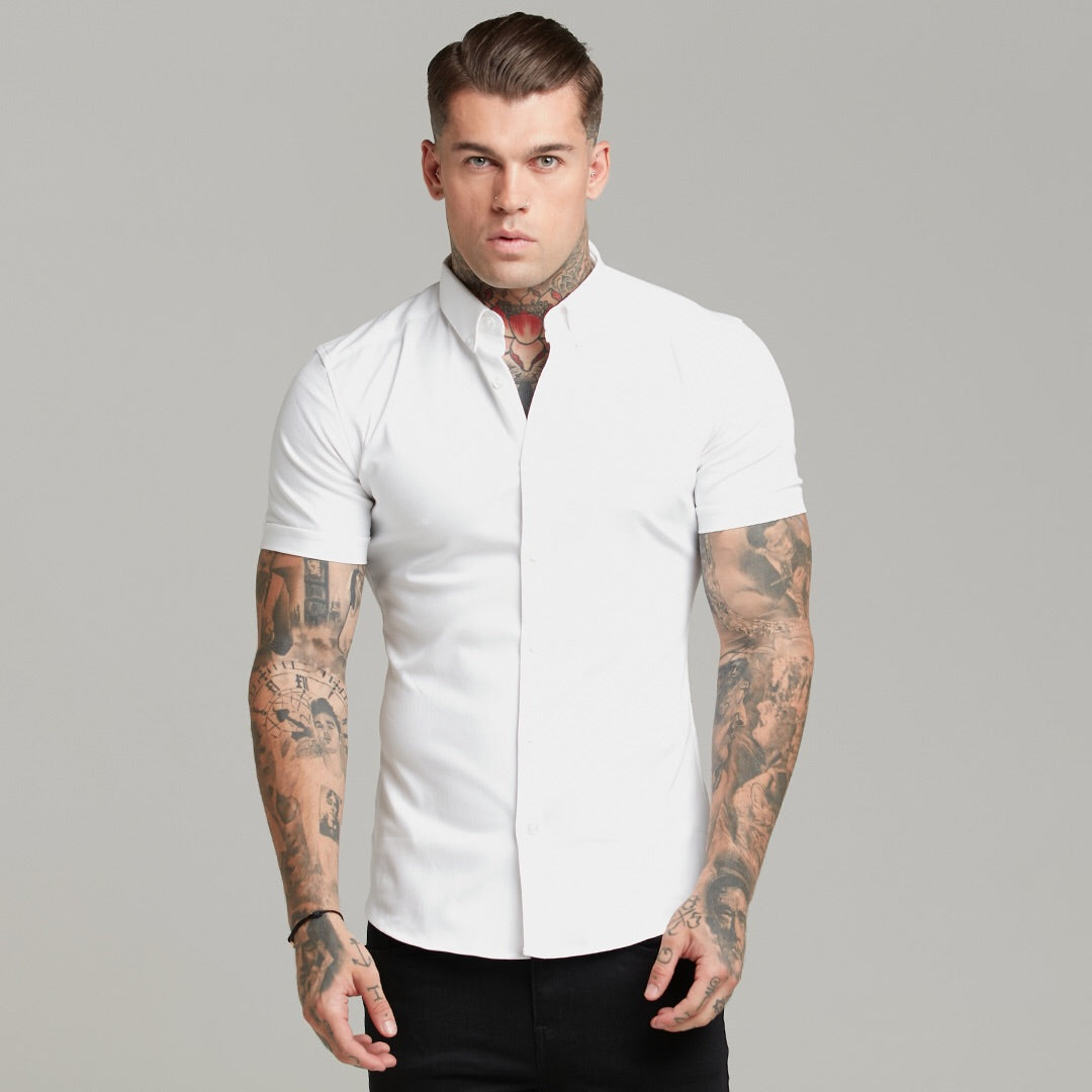 Super Slim Stretch White Denim Short Sleeve - FS598