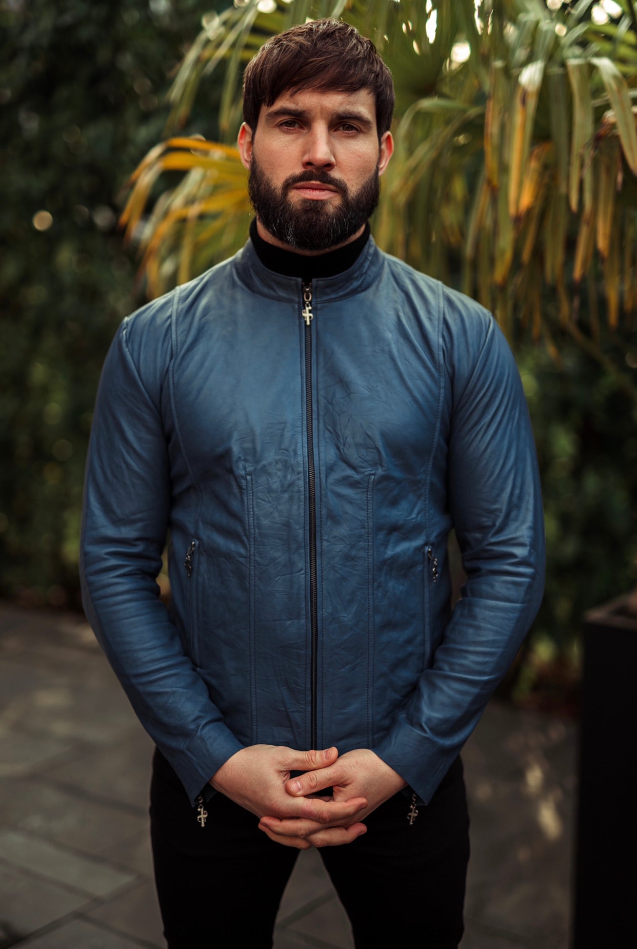 Navy Lambs Leather Jacket - FSH217