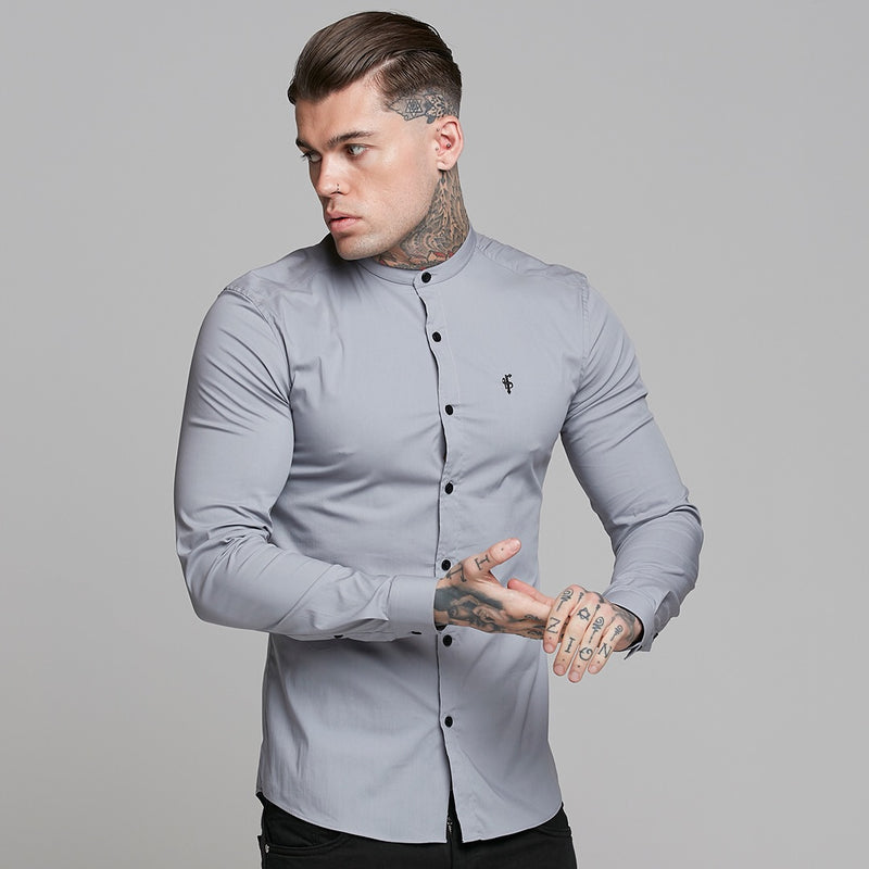 Father Sons Super Slim Stretch Classic Silver Grey Grandad Collar - FS289