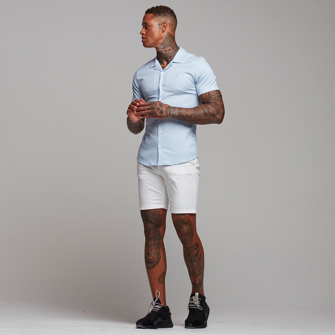 Super Slim Stretch Revere Light blue oxford Short Sleeve - FS439