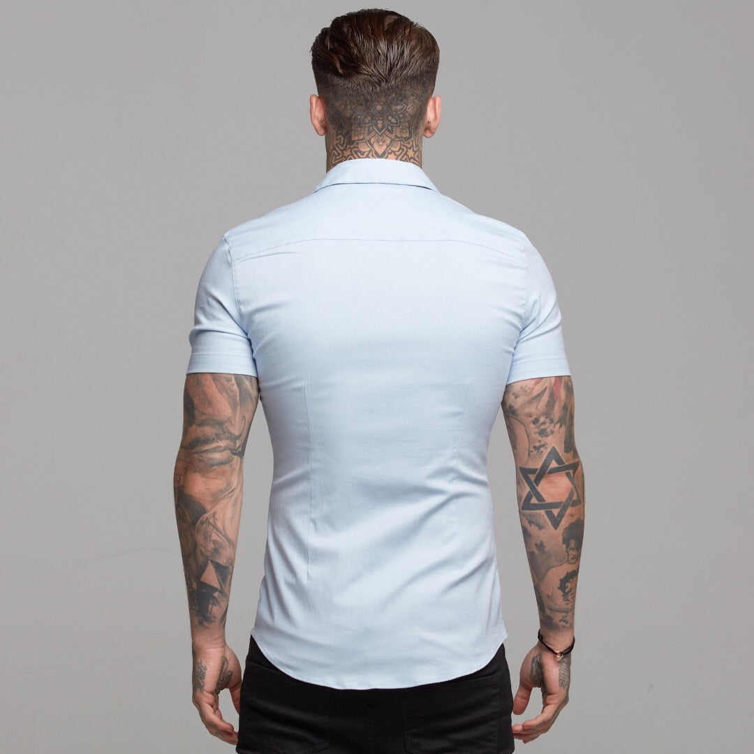 Super Slim Stretch Revere Light blue oxford Short Sleeve - FS439