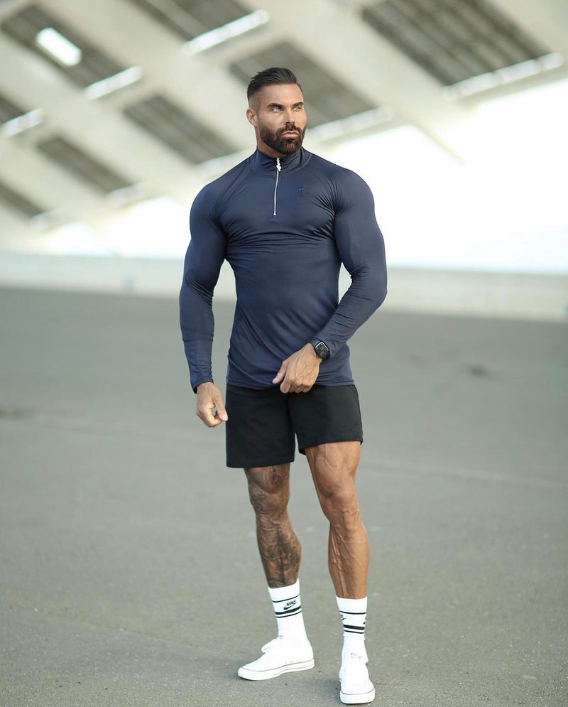 Father Sons Long Sleeve Navy Half Zip Gym Top - FSH712