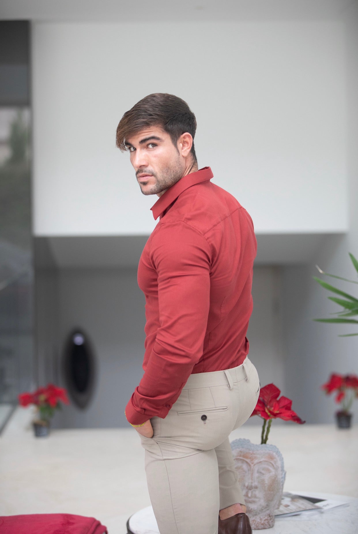 Super Slim Luxe Ultra Stretch Classic Mid Burgundy Long Sleeve -  FS743