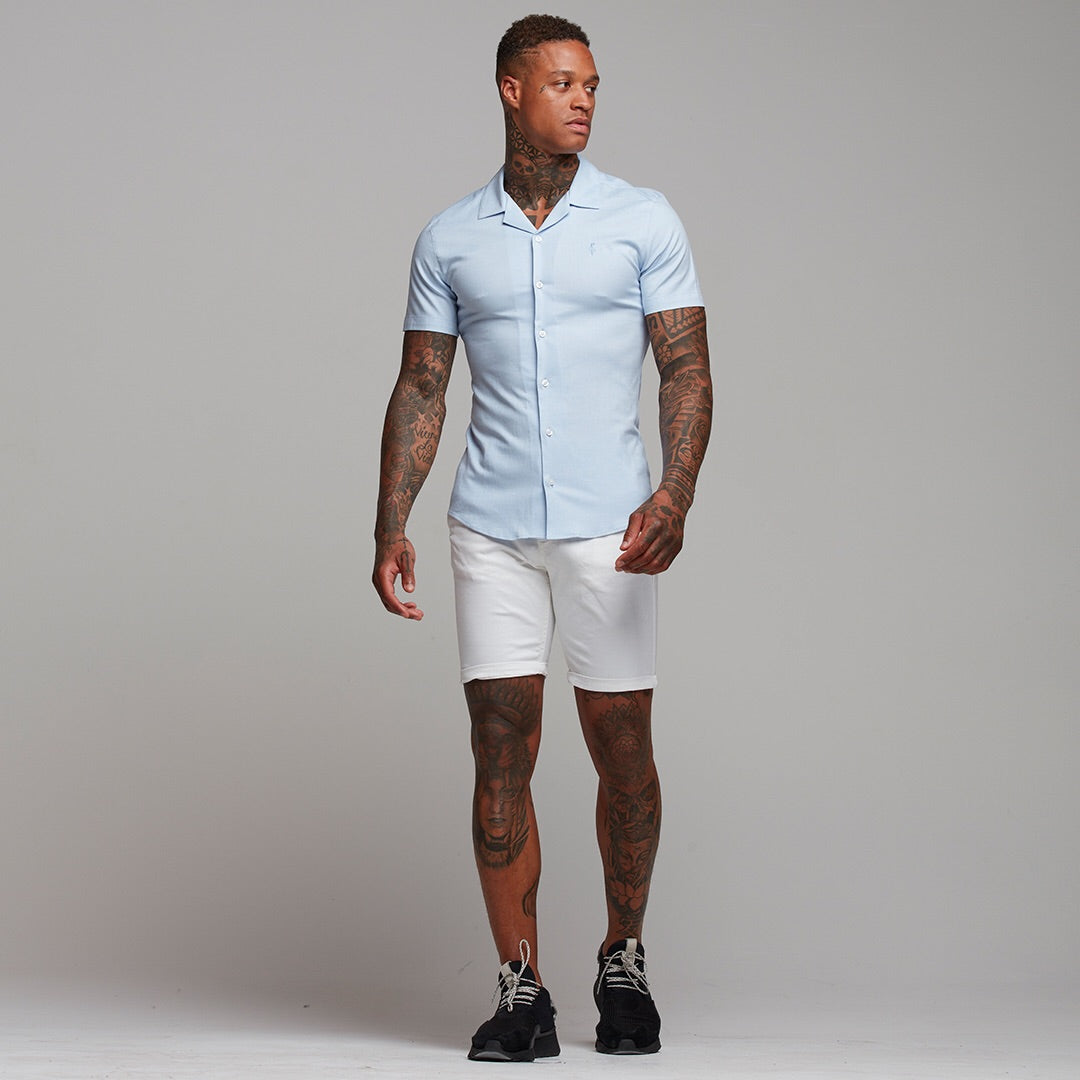 Super Slim Stretch Revere Light blue oxford Short Sleeve - FS439