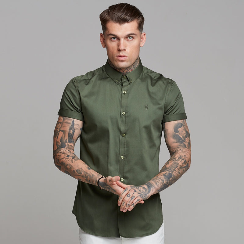 Father Sons Classic Button Down Khaki Luxe Egyptian Cotton Short Sleeve - FS502 (LAST CHANCE)