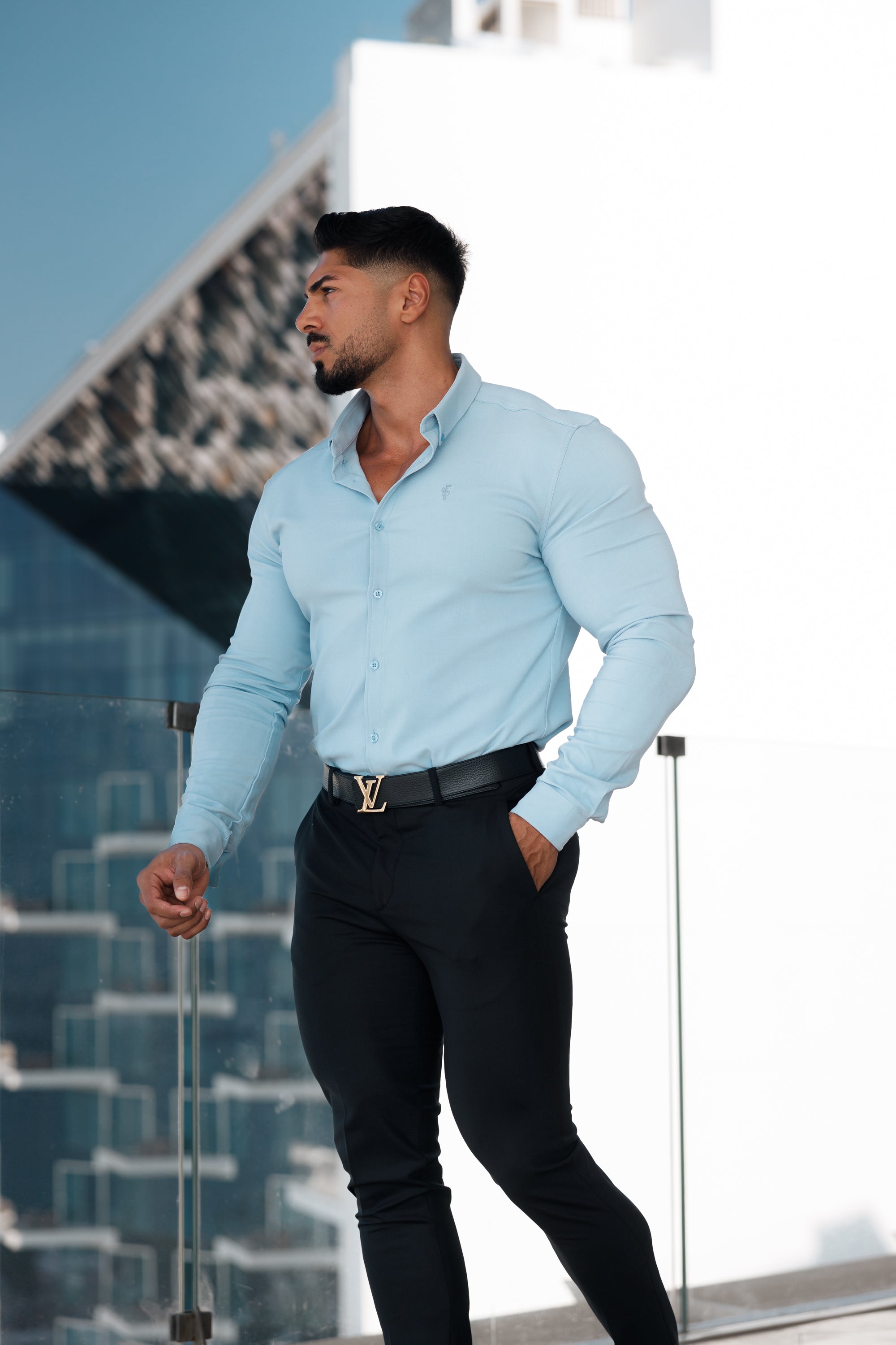 Super Slim Scuba Light Blue Long Sleeve Stretch - FS884