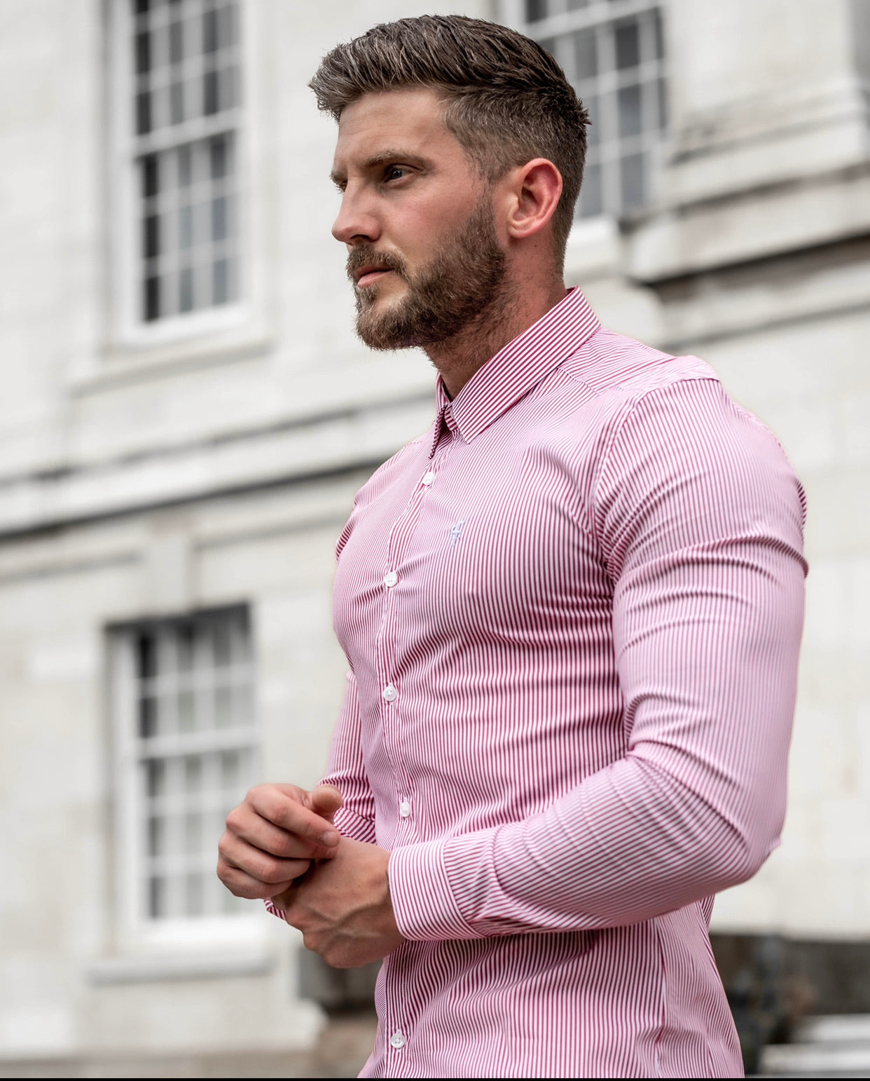 Super Slim Stretch Narrow Red & White Stripe (Blue Emblem)  -  FS682