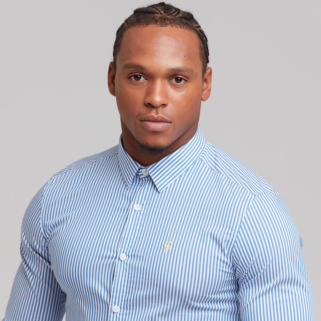 Super Slim Stretch Navy & White Stripe (Yellow Emblem)  -  FS364
