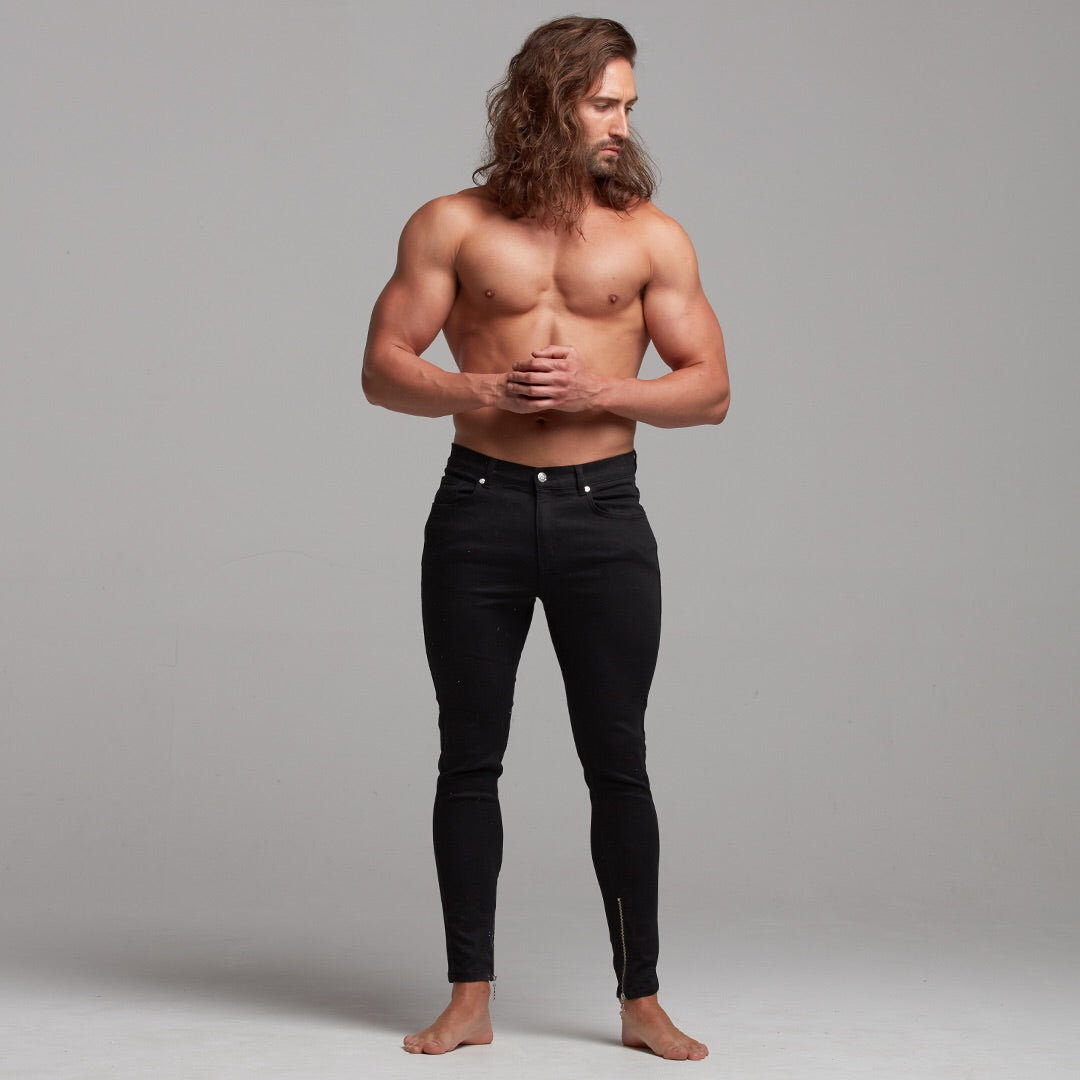 Zipped Ankle Slim Stretch Black Jeans - FSH235