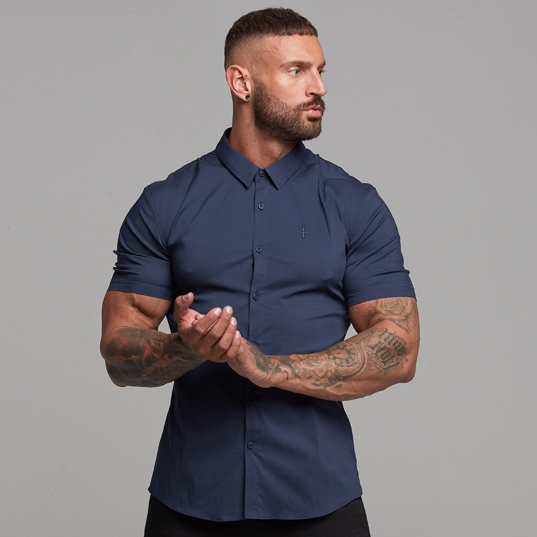 Super Slim Stretch Classic Navy Short Sleeve - FS181