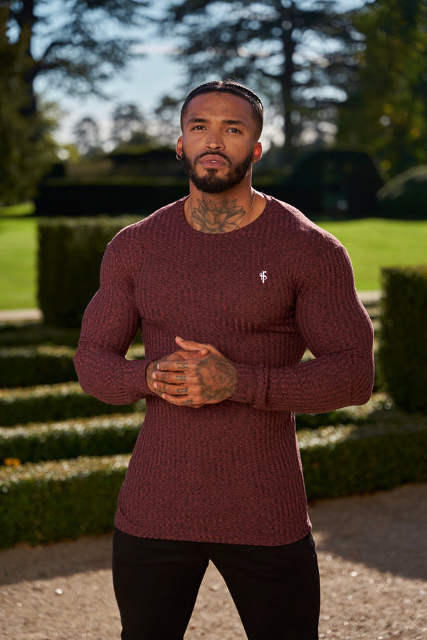 Father Sons Classic Burgundy / White Ribbed Knit Super Slim Crew Sweater - FSH767