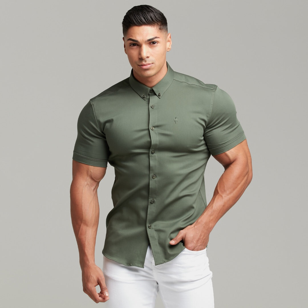 Super Slim Stretch Khaki Denim Short Sleeve - FS203