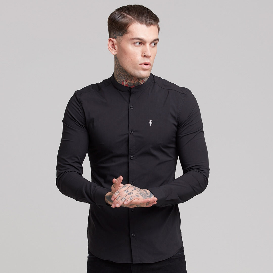Super Slim Stretch Classic Black Grandad Collar - FS171