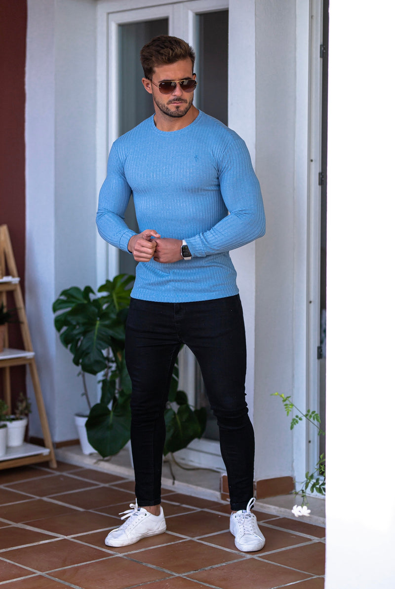 Father Sons Classic Baby Blue Ribbed Knit Sweater - FSH594