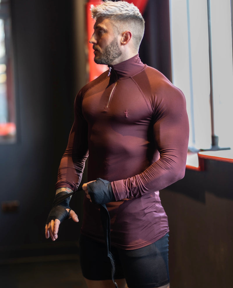 Father Sons Long Sleeve Burgundy Half Zip Gym Top - FSH733