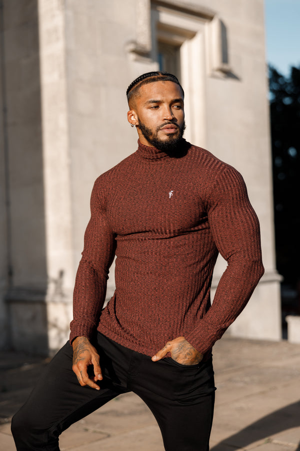 Father Sons Classic Burgundy Ribbed Knit Roll neck Sweater - FSH775