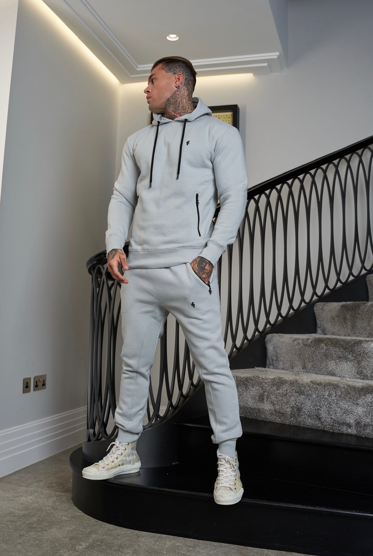 Stone Grey / Black Raglan Bottoms with Zipped Pockets - FSH718